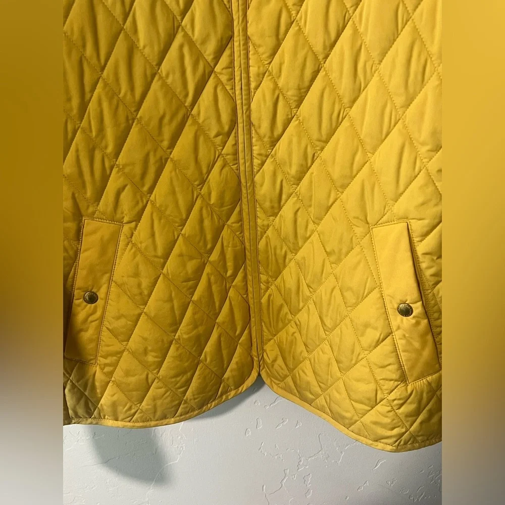 Lands End Quilted Full Zip Mock Neck Yellow Coat Jacket Pockets Size L (14-16) - Picture 2 of 11